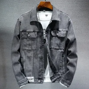 Men Classic Gray Slim Casual Denim Jacket