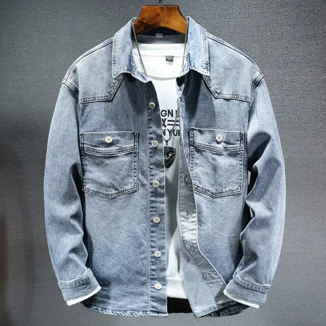 Men Classic Gray Slim Casual Denim Jacket