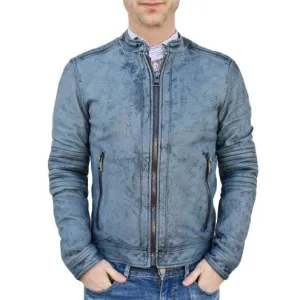 Men's Decant Biker Jacket in Leather with Padded by TJS