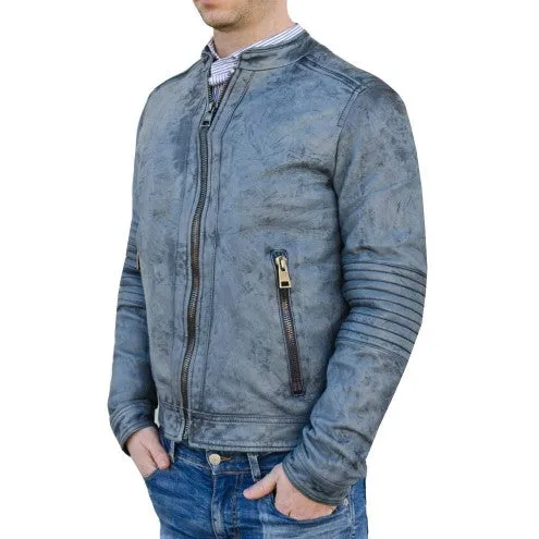 Men's Decant Biker Jacket in Leather with Padded by TJS