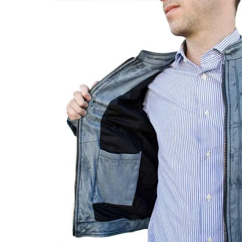 Men's Decant Biker Jacket in Leather with Padded by TJS