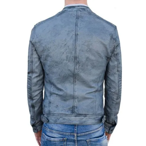Men's Decant Biker Jacket in Leather with Padded by TJS
