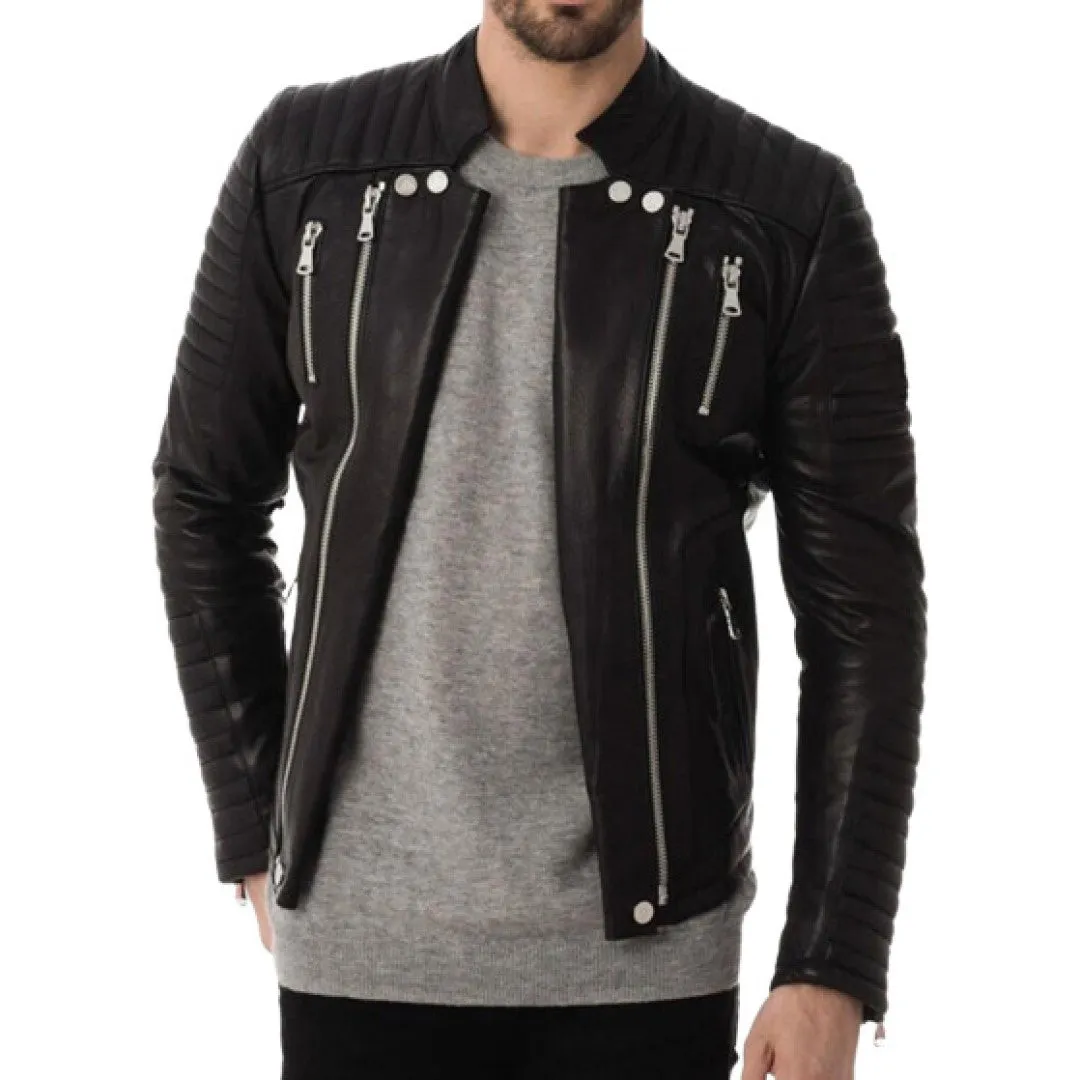 Men's Leather Jacket With Unique Side Zip Closer And Design