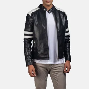 Monza Black & White Leather Biker Jacket Up to 5XL