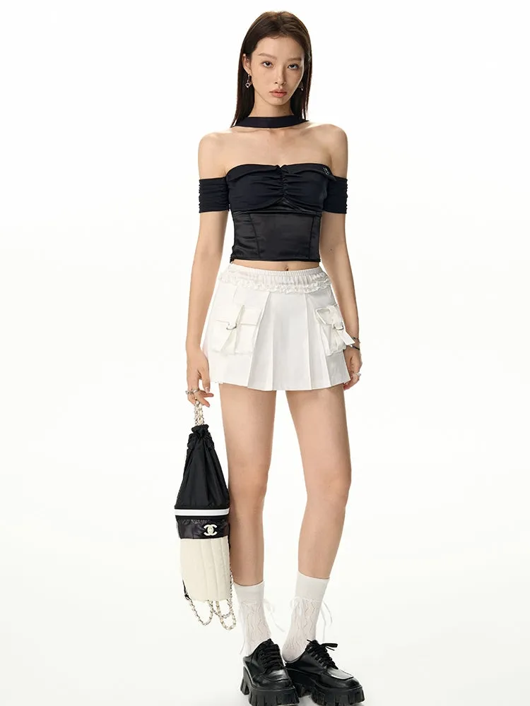 Off-Shoulder Gather Tight Nichi Tops