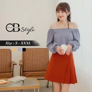 OFF SHOULDER PUFF SLEEVE LONG SLEEVE STRIPED TOPS