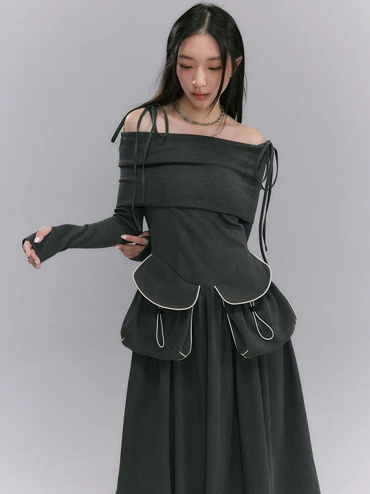 Off-shoulder Ribbon Wrap Tops
