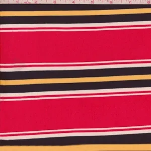 Raspberry/Navy/Yellow Stripe Double Brushed Jersey Knit Fabric