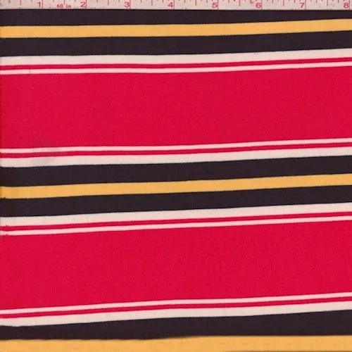 Raspberry/Navy/Yellow Stripe Double Brushed Jersey Knit Fabric