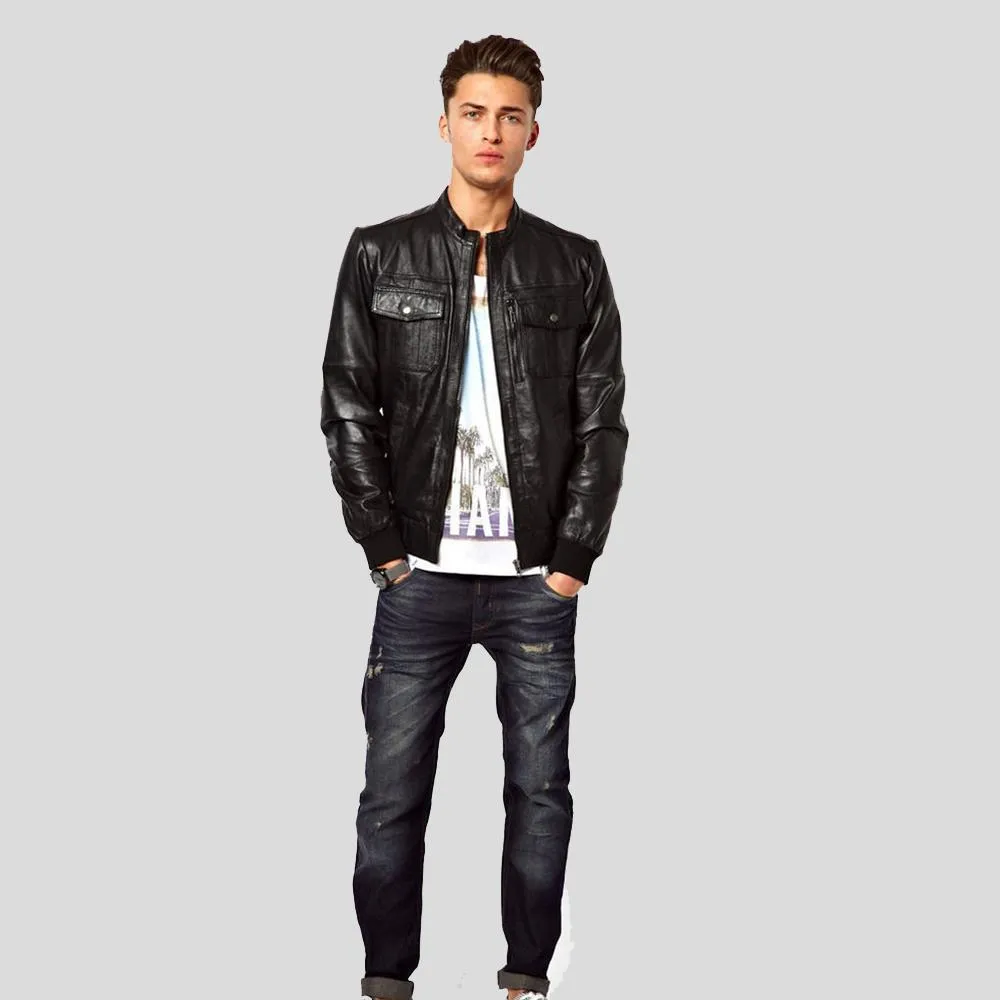 Reggie Black Bomber Leather Jacket