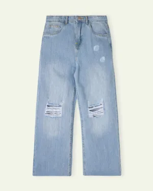 Ripped High Rise Wide Leg Jeans