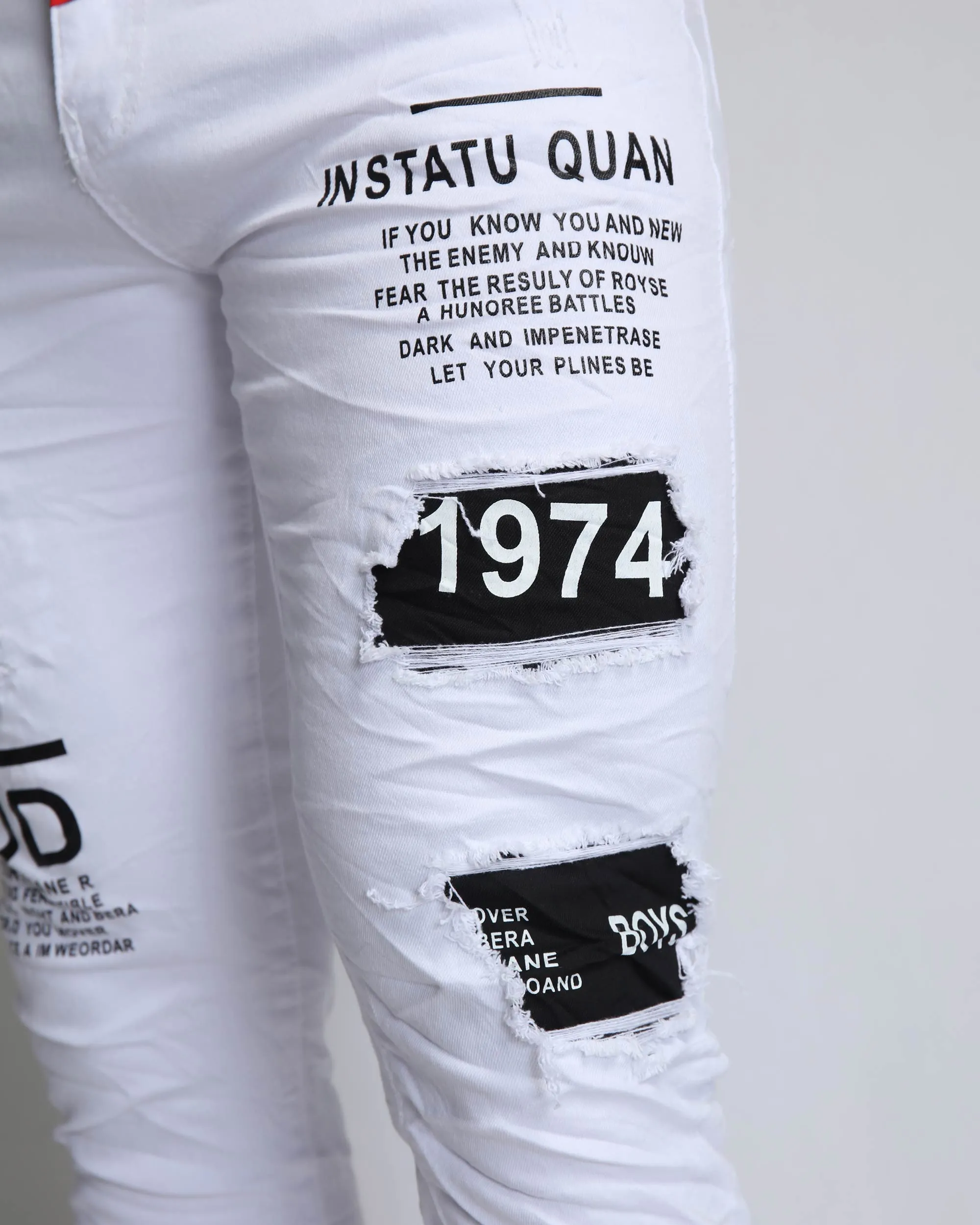 Ripped White Jeans with Lettes Numbers Patched-Mexico Local Delivery