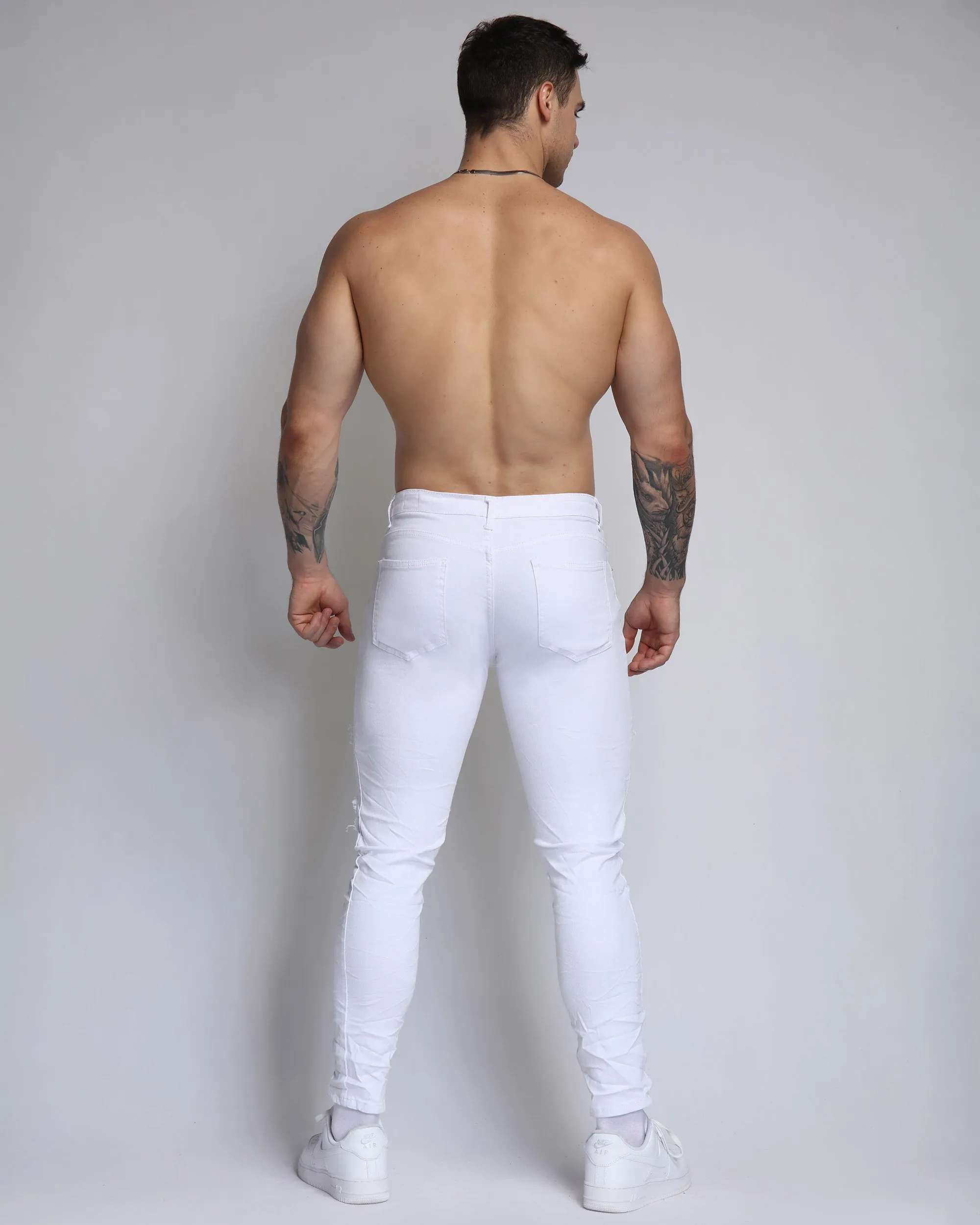 Ripped White Jeans with Lettes Numbers Patched-Mexico Local Delivery