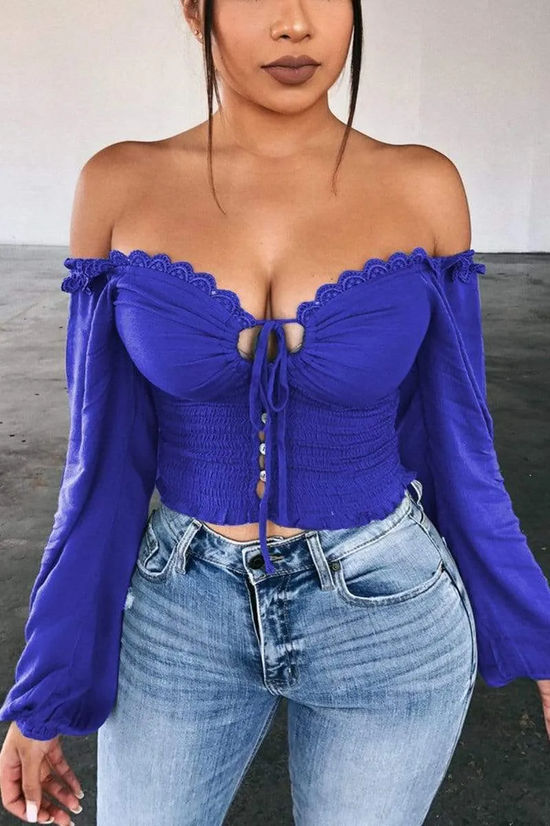 Sexy Open Chest Off Shoulder Solid Tops