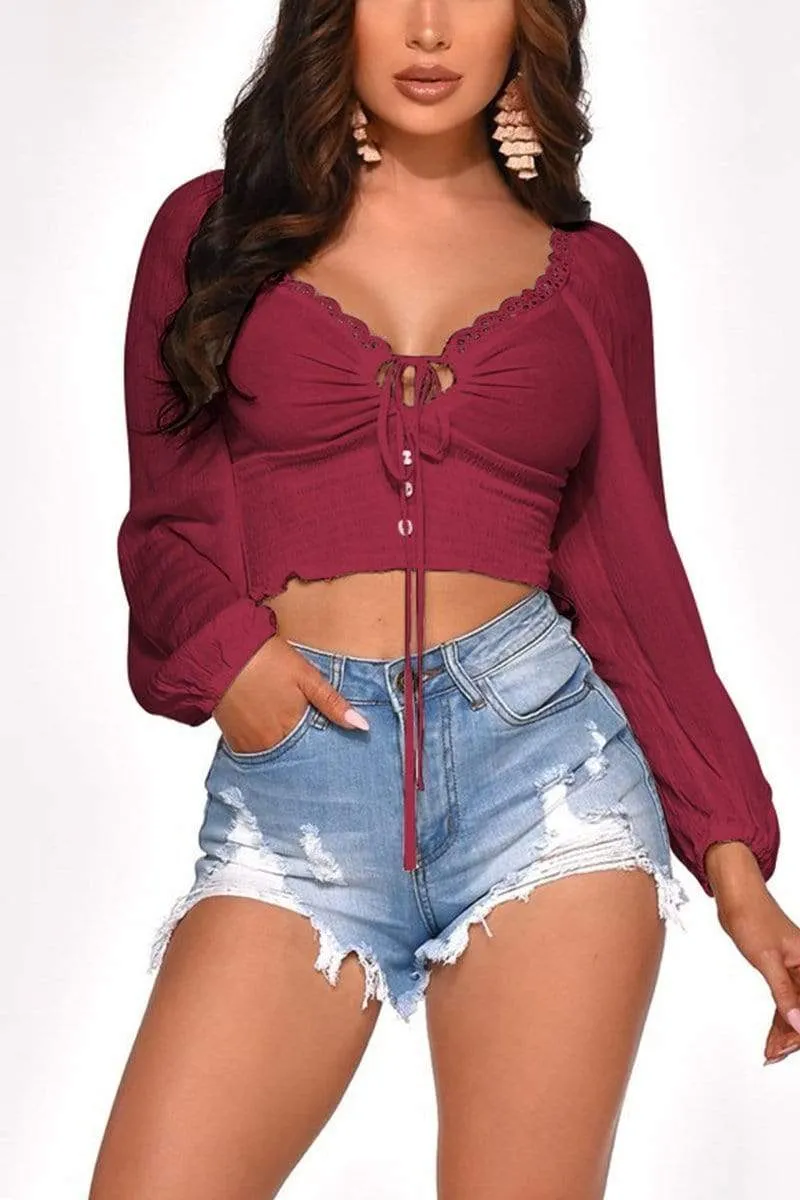 Sexy Open Chest Off Shoulder Solid Tops
