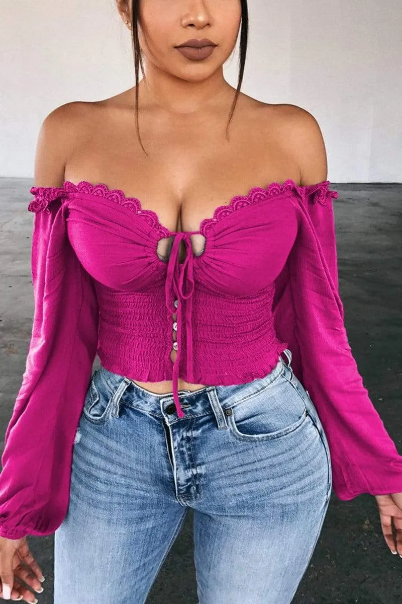 Sexy Open Chest Off Shoulder Solid Tops