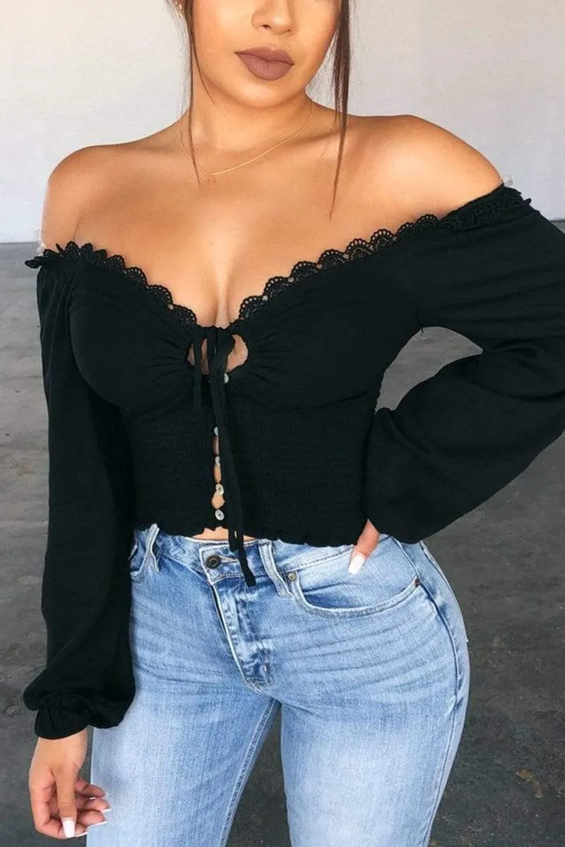 Sexy Open Chest Off Shoulder Solid Tops