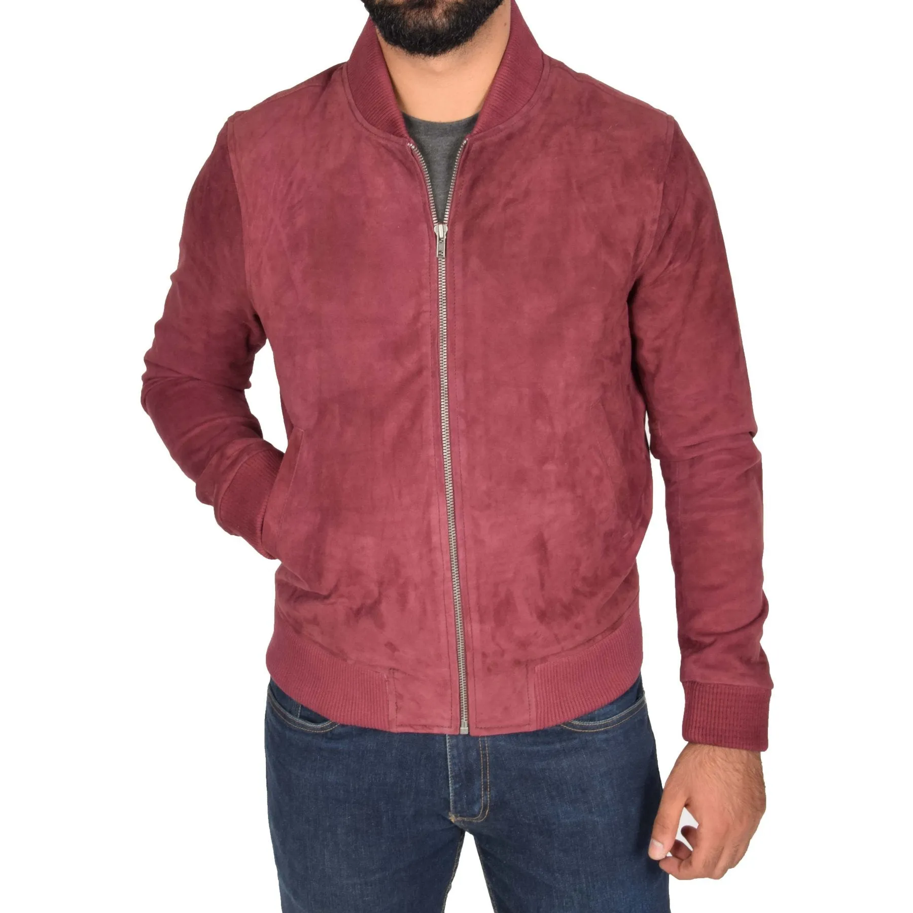 Spine Spark Burgundy Soft Suede Leather Jacket