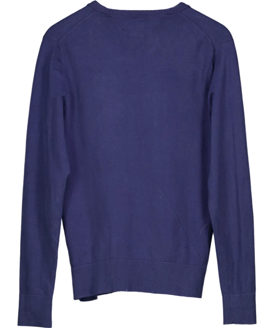 Tommy Hilfiger Blue V Neck Essential Cotton Jumper UK M