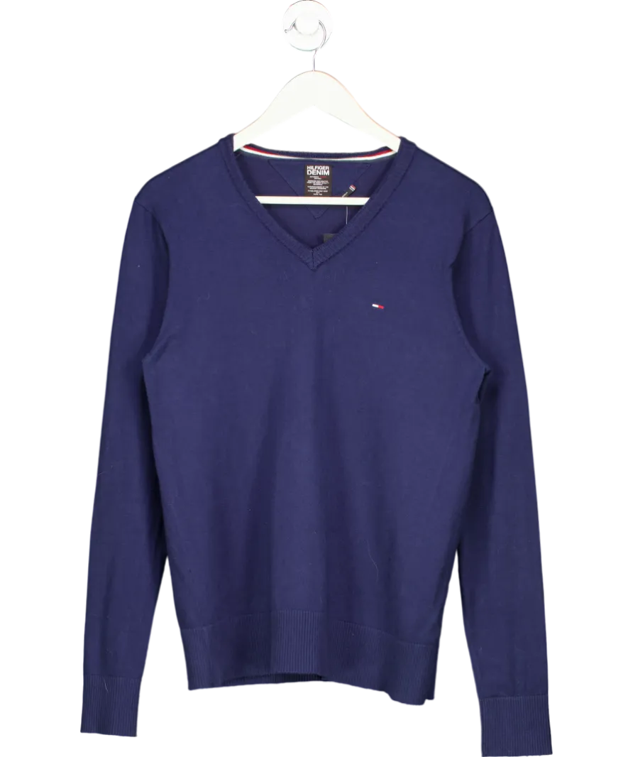 Tommy Hilfiger Blue V Neck Essential Cotton Jumper UK M
