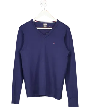 Tommy Hilfiger Blue V Neck Essential Cotton Jumper UK M