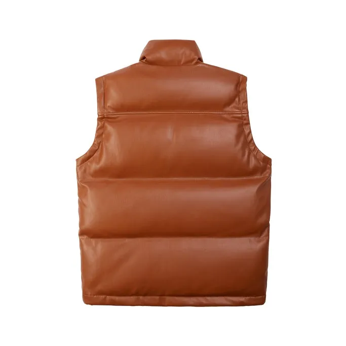 Utility Vegan Leather Vest - Cognac