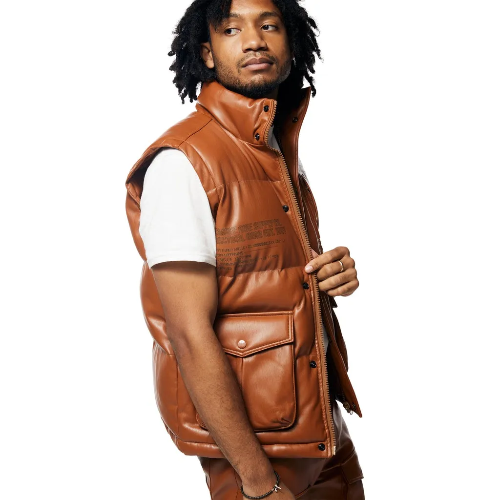 Utility Vegan Leather Vest - Cognac