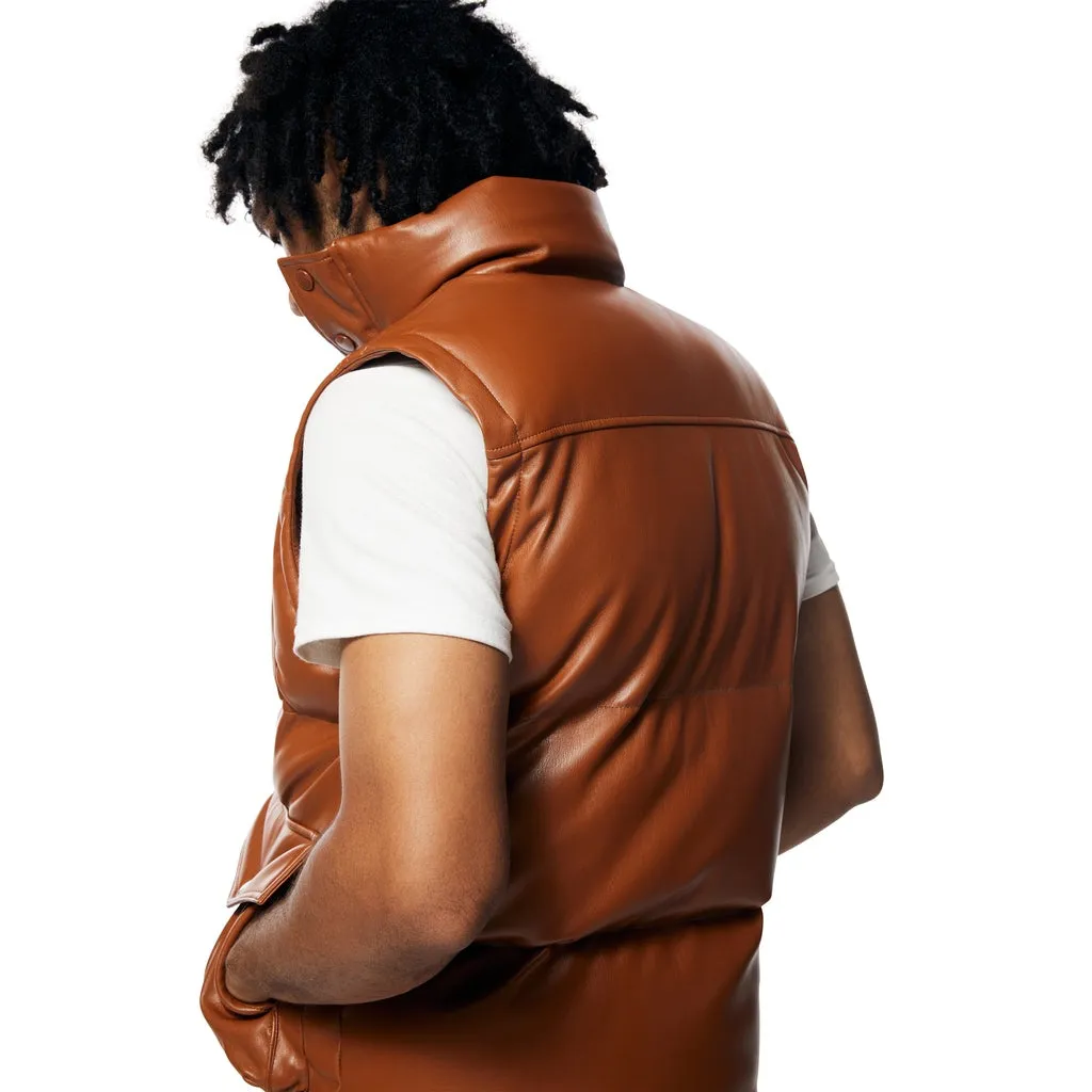 Utility Vegan Leather Vest - Cognac