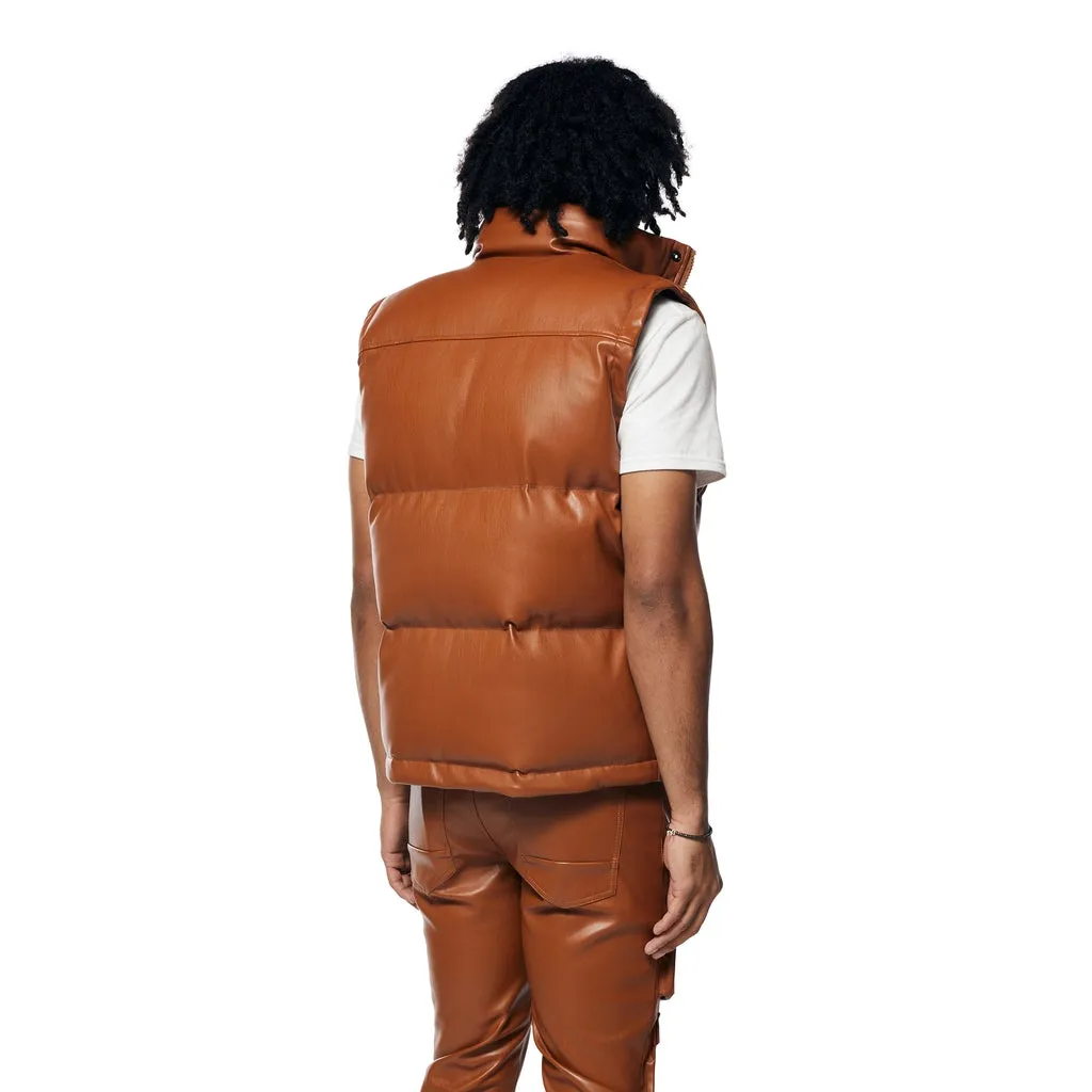 Utility Vegan Leather Vest - Cognac