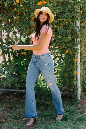 Vanessa Mid Rise Distressed & Released Hem Bootcut Jeans