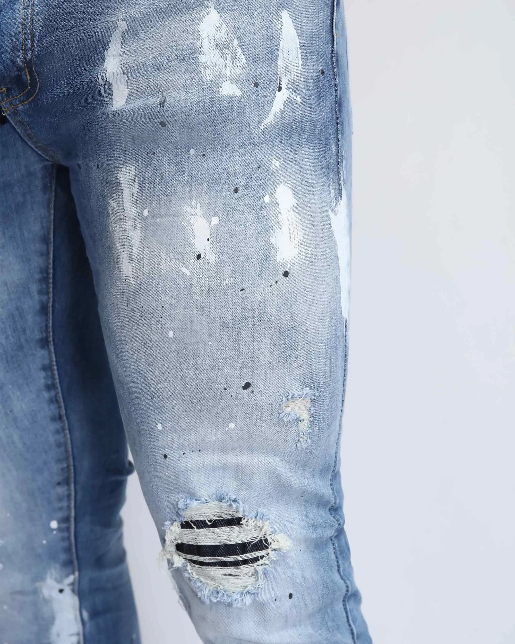 Vintage Spattered Ripped Denim Jeans