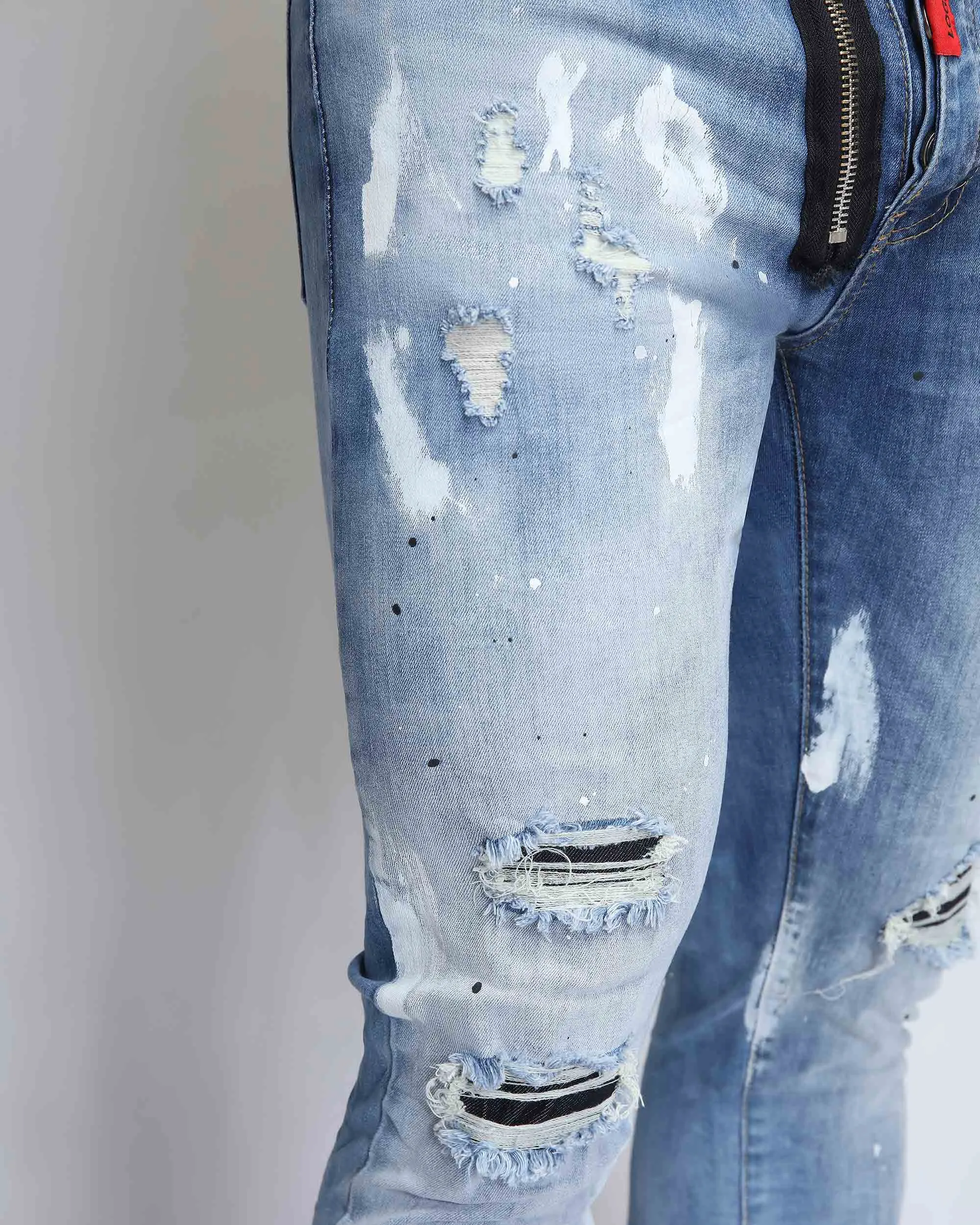 Vintage Spattered Ripped Denim Jeans