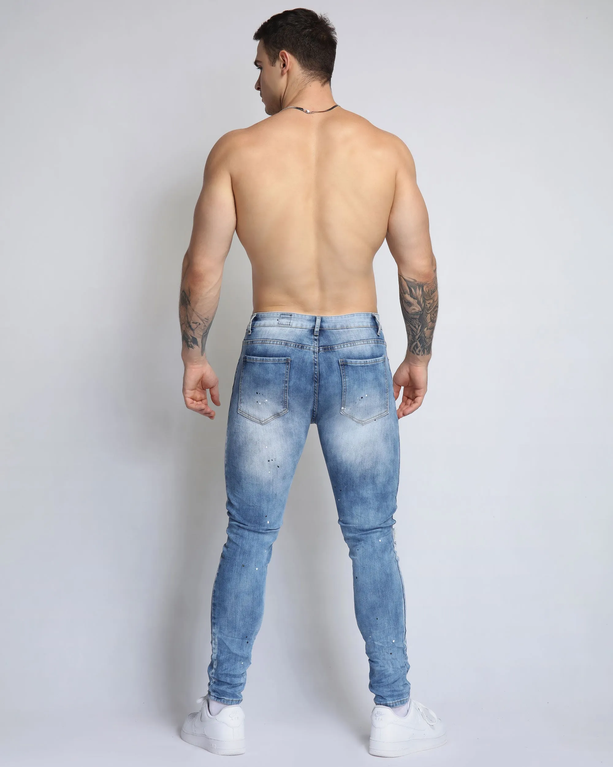 Vintage Spattered Ripped Denim Jeans