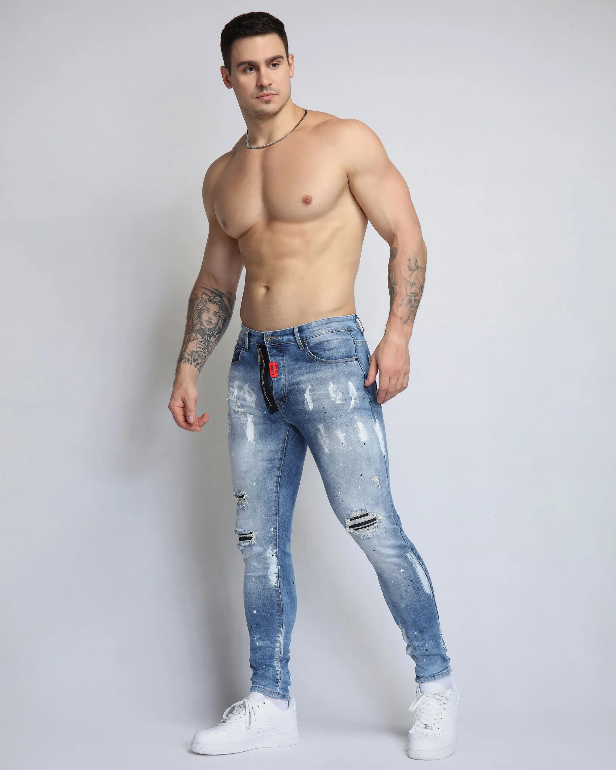 Vintage Spattered Ripped Denim Jeans