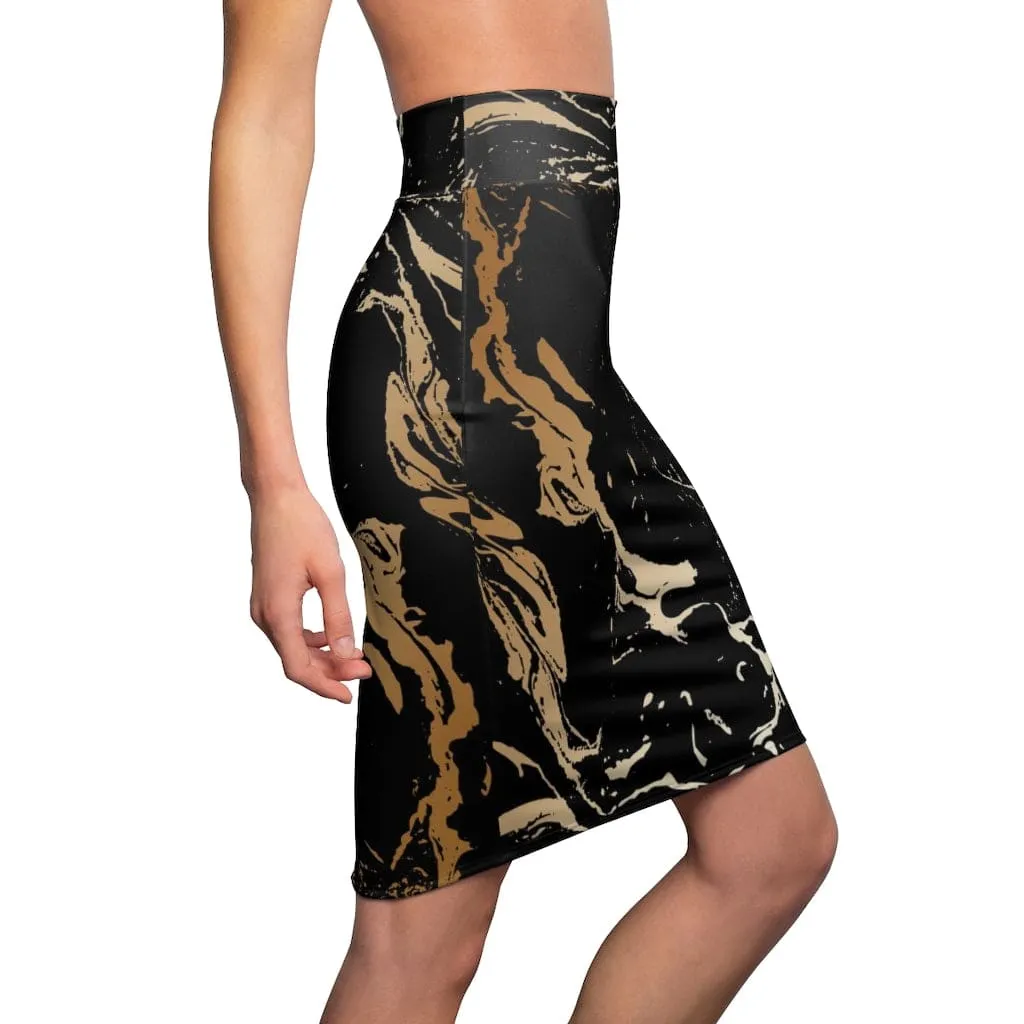 Womens Skirt, Black and Beige Marble Style Skirt